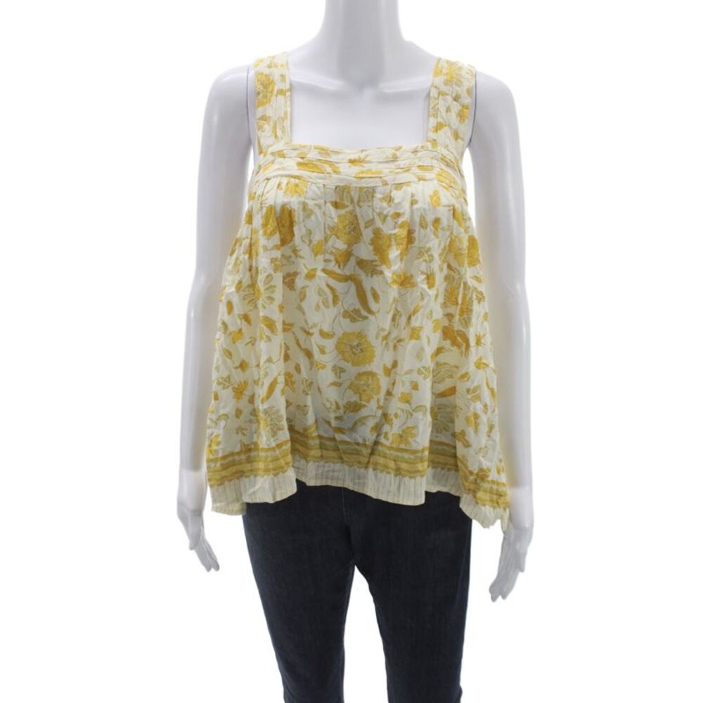 Natalie Martin Women Ivory Floral Rayon Camisole Button Size S